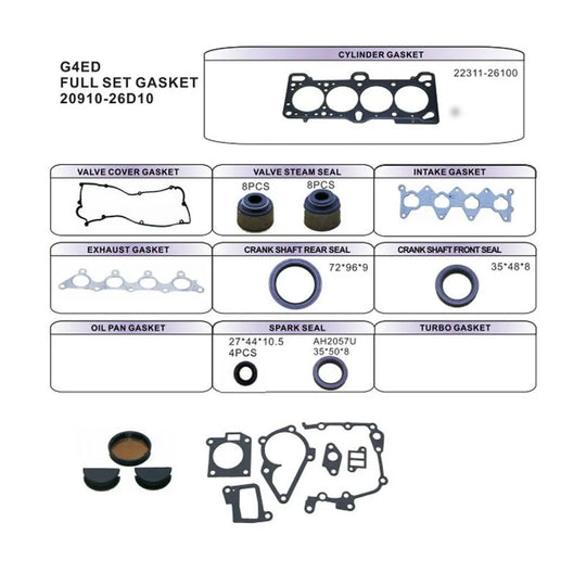 Overhaul Gasket Kit Engine FOR FITHYUNDAI ELANTRA KIA Accent Pride Cerato G4ED 1.6L 16V L4 20910-26K00 2004-2012-Replacement Aftermarket Parts