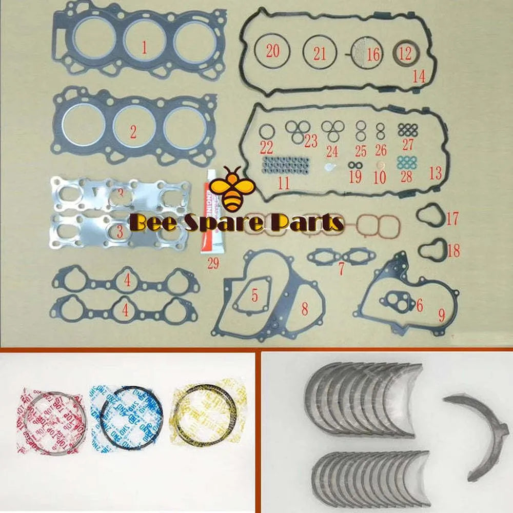 VQ25 VQ25DE Full gasket set kit crankshaft connecting rod bearing piston ring for Nissan Cefiro/Leopard/Cedric/Fuga 2495cc 2.5L-Gasket & Gasket Kit-BeeSpareParts