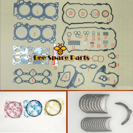 VQ25 VQ25DE Full gasket set kit crankshaft connecting rod bearing piston ring for Nissan Cefiro/Leopard/Cedric/Fuga 2495cc 2.5L-Gasket & Gasket Kit-BeeSpareParts