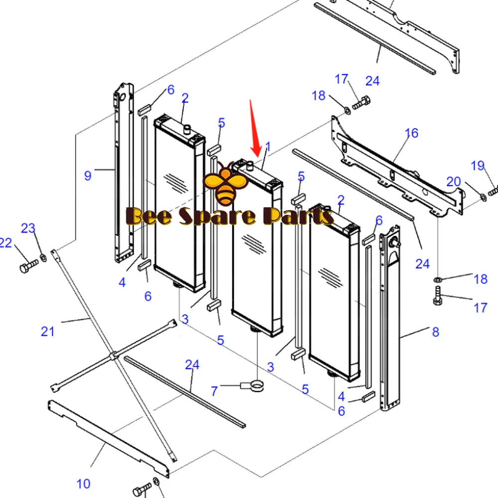 Water Radiator Core ASSY 195-03-63114 1950363114 for Komatsu Bulldozer D375A-5 D375A-5E0 D375A-6 D375A-6R-BeeSpareParts